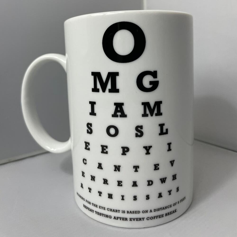 Wink OMG I’m So Sleepy Coffee Mug in‎ Optometrist Eye Exam Chart Style